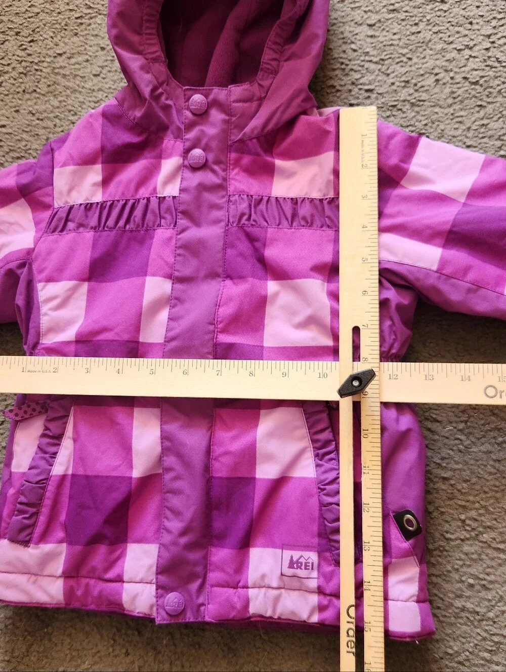 REI Toddler Ski Jacket Size 3T Purple Plaid Outdoors Kids Hood